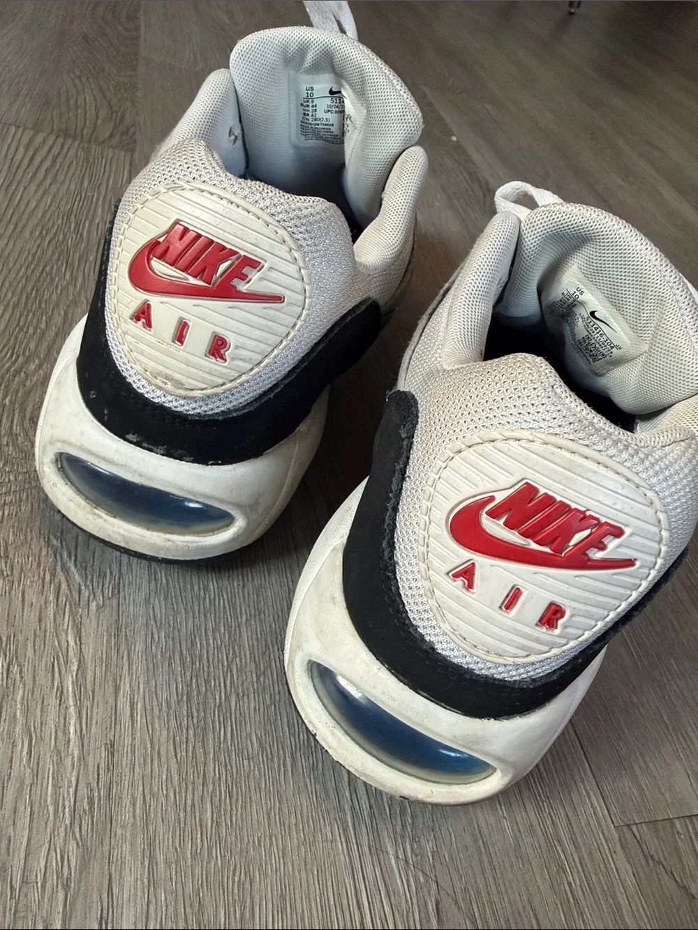 Nike air Men’s Sneakers — White, Gray, Black with Red Accents size 10